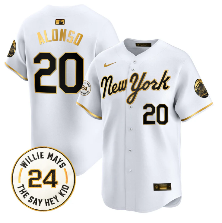 Pete Alonso Jersey #20 Mets Willie Mays Patch Vapor Premier Limited Stitched New York Gold