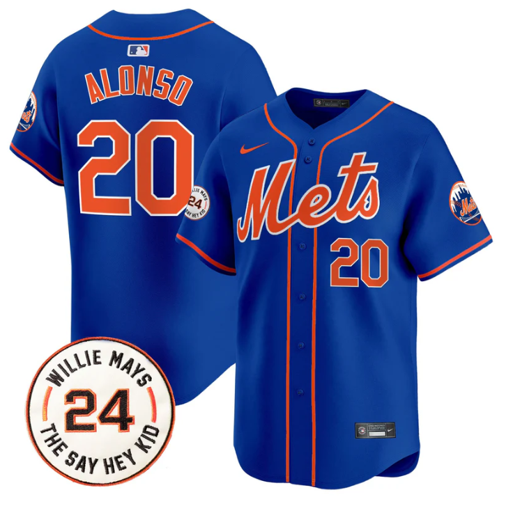 Pete Alonso Jersey #20 Mets Willie Mays Patch Vapor Premier Limited Stitched Royal