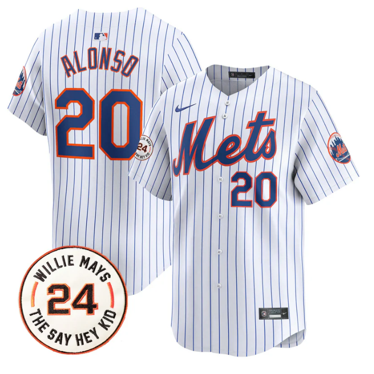 Pete Alonso Jersey #20 Mets Willie Mays Patch Vapor Premier Limited Stitched White