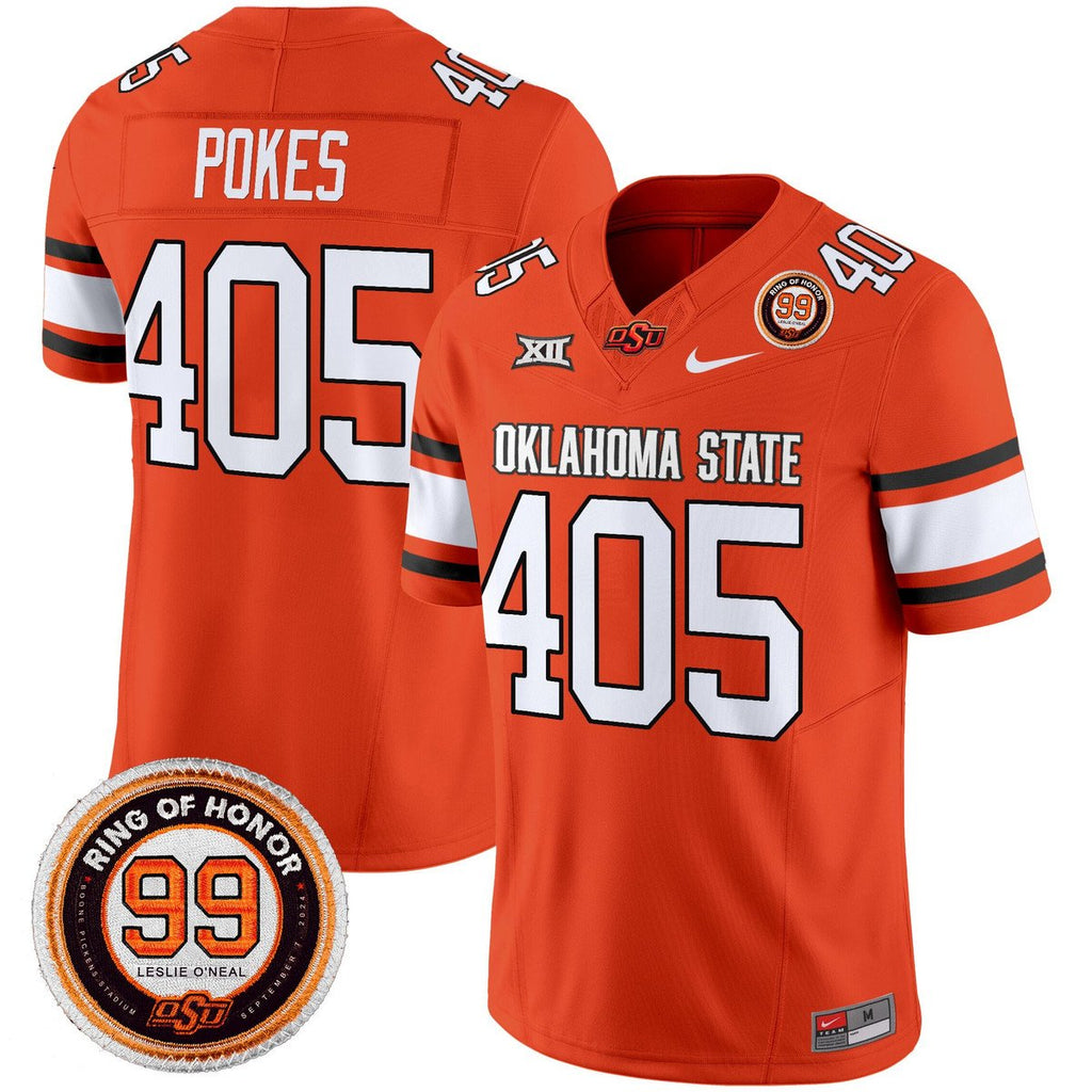 Pokes Jersey #405 Oklahoma State Cowboys 2025 Leslie O'neal Patch Orange
