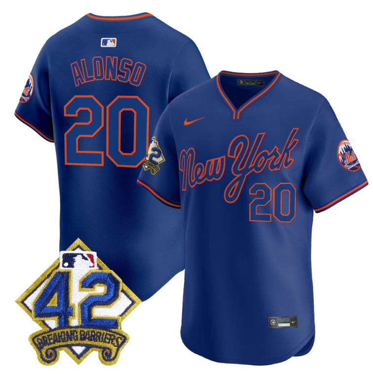 Pete Alonso Jersey #20 New York Mets 2025 Jackie Robinson Patch Road Alternate Stitched Royal