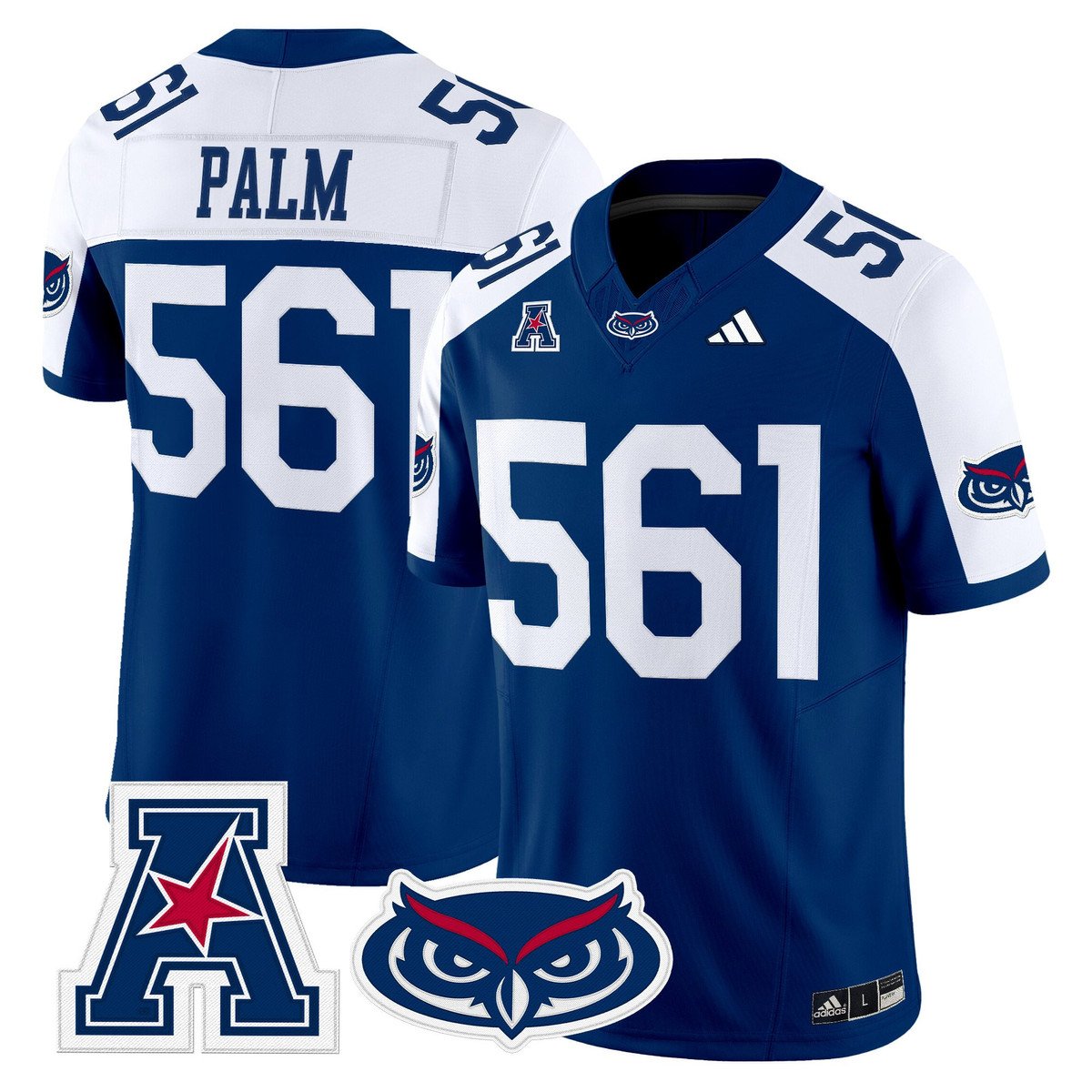 Palm Jersey #561 Florida Atlantic Owls 2025 All Stitched Blue Alter