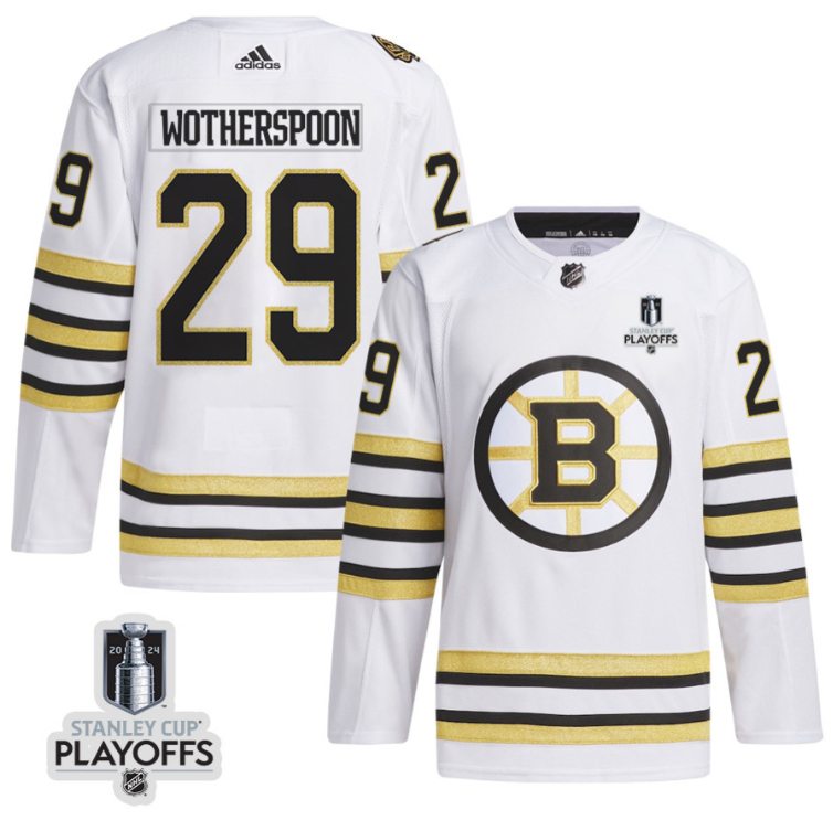 Parker Wotherspoon 29 Boston Bruins 2024 NHL Playoffs Patch Away Jersey - Men, White
