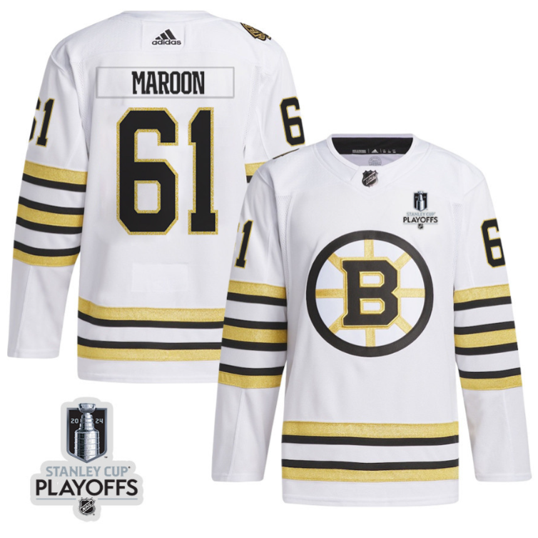 Pat Maroon 61 Boston Bruins 2024 NHL Playoffs Patch Away Jersey - Men, White