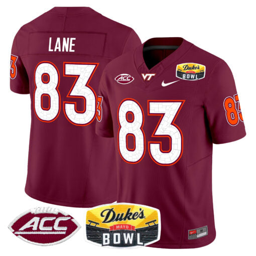 Jaylin Lane Jersey #83 Virginia Tech Hokies 2025 Duke’s Mayo Bowl Patch Maroon