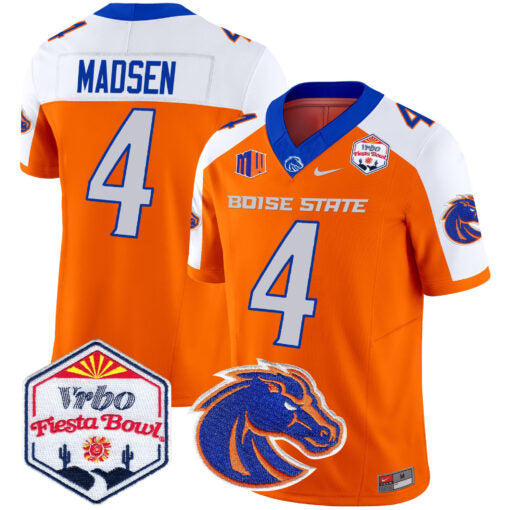 Maddux Madsen Jersey #4 Boise State Broncos 2025 Fiesta Bowl Patch Vapor Orange
