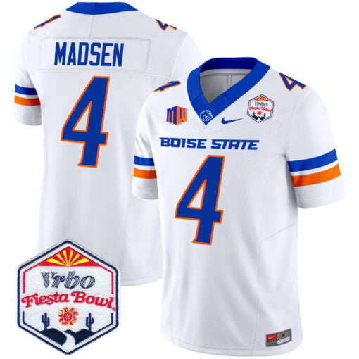 Maddux Madsen Jersey #4 Boise State Broncos 2025 Fiesta Bowl Patch Vapor White