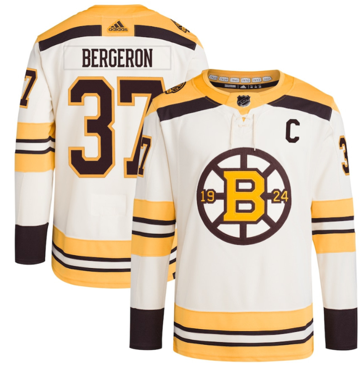 Patrice Bergeron 37 Boston Bruins 100th Anniversary Primegreen Third Men Jersey - Cream