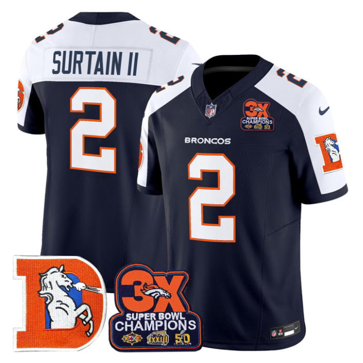 Patrick Surtain II Jersey #2 Throwback Vapor 3-Time Champions Stitched Navy Alternate