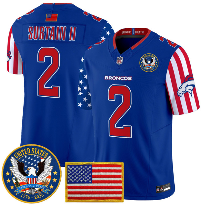 Patrick Surtain II Jersey #2 Broncos America 250 Edition Vapor Stitched
