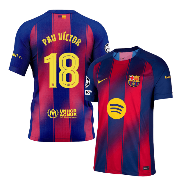 Pau Víctor 18 Barcelona 2025-26 Home Jersey – Scarlet