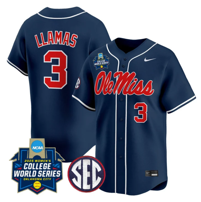 Persy Llamas Jersey #3 Ole Miss Rebels Softball 2025 World Series Navy