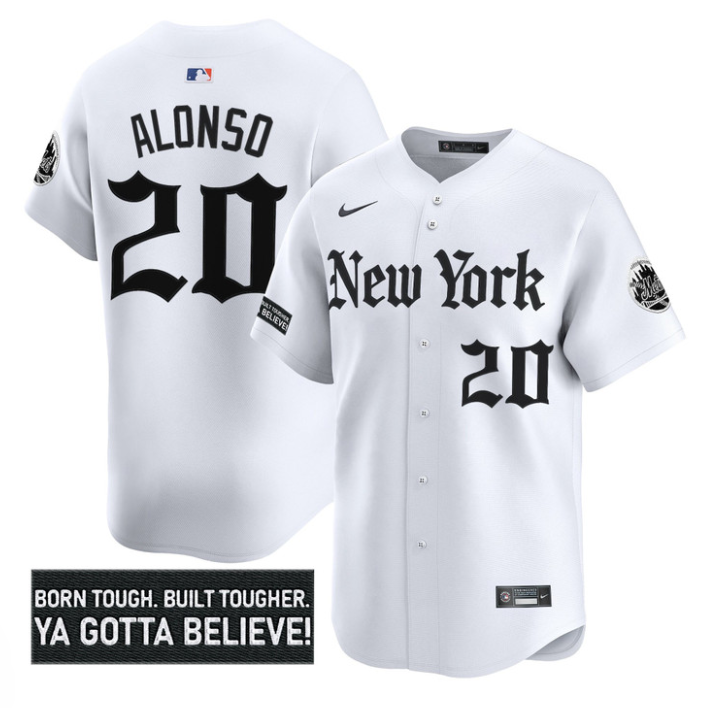 Pete Alonso Jersey #20 New York Mets Gothic Borough Edition Stitched White