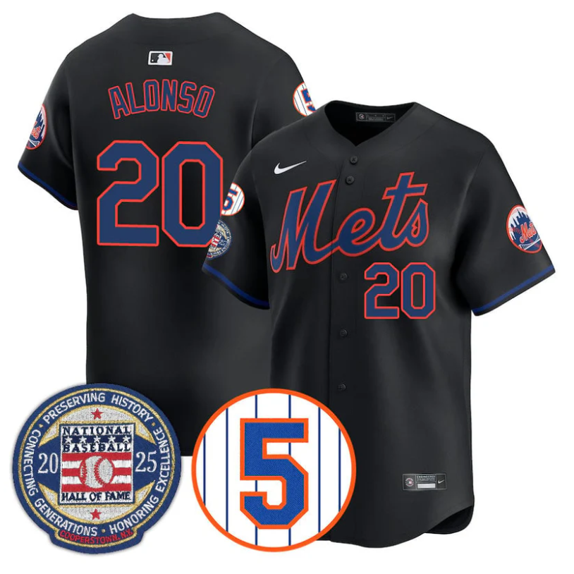 Pete Alonso Jersey #20 New York Mets Hall of Fame Gold Stitched Black