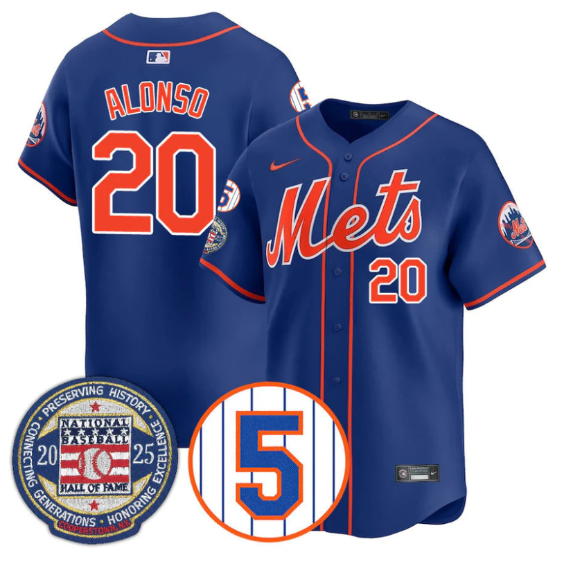 Pete Alonso Jersey #20 New York Mets Hall of Fame Gold Stitched Royal