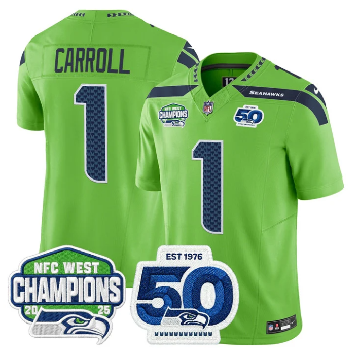 Pete Carroll Jersey #1 NFC West Division Champions 50th 2025 Patch Green