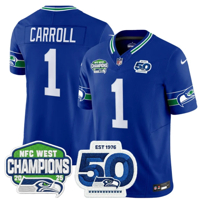 Pete Carroll Jersey #1 NFC West Division Champions 50th 2025 Patch Royal