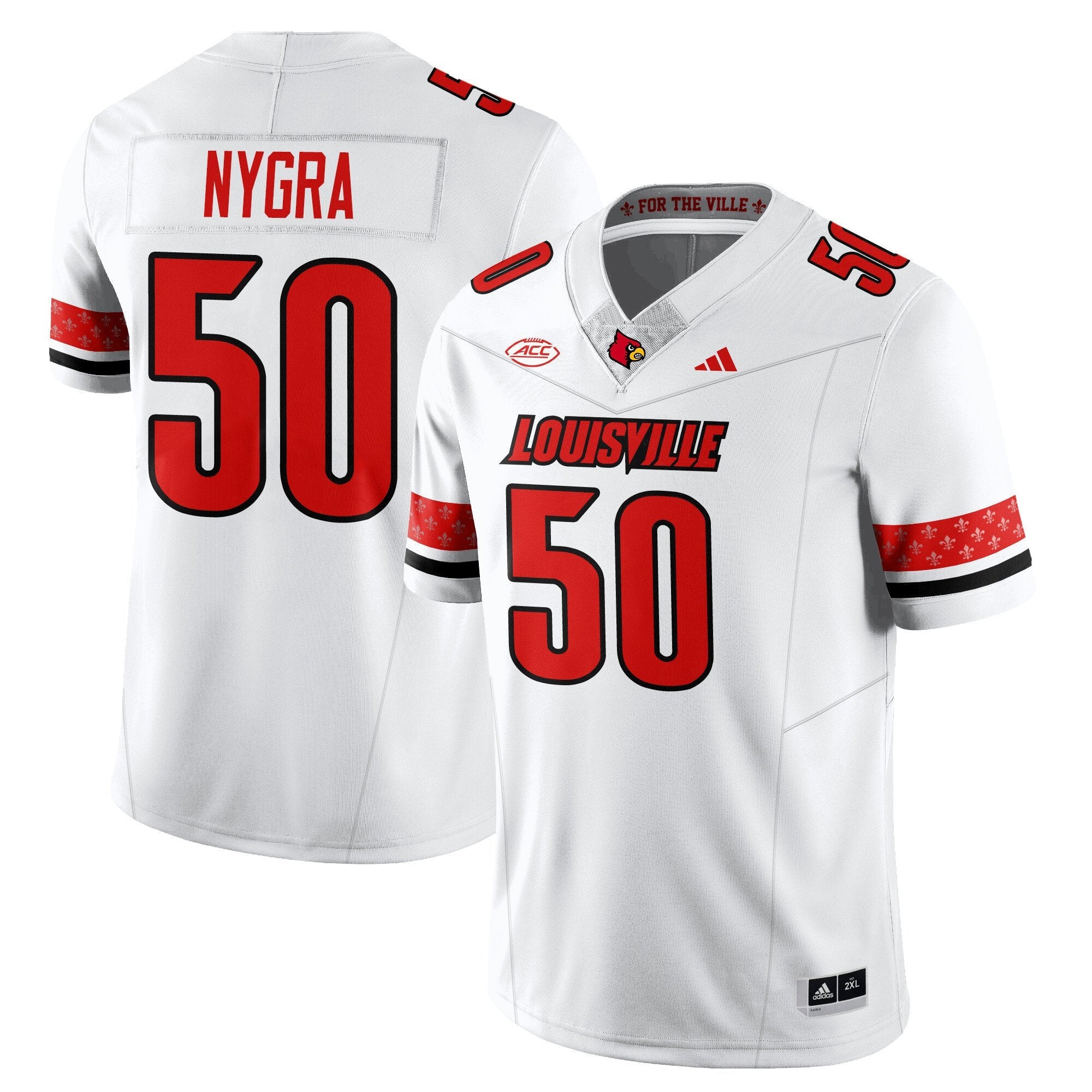 Pete Nygra Jersey #50 Louisville Football 2025 Vapor Limited Stitched White