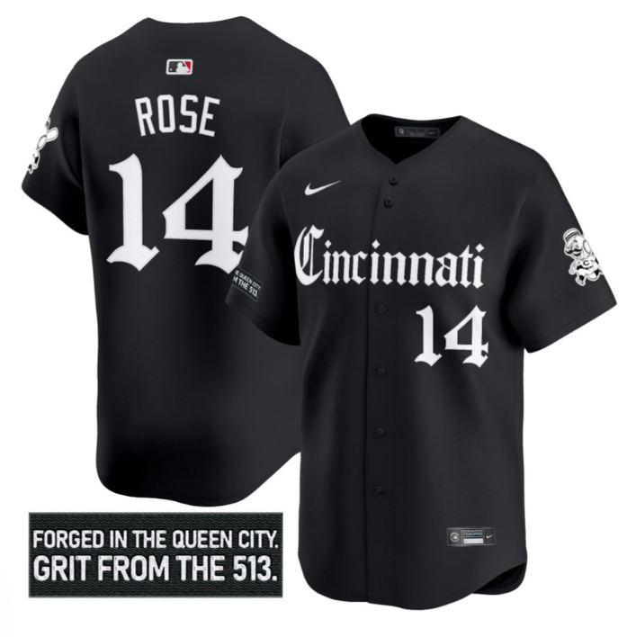 Pete Rose Jersey #14 Cincinnati Reds Gothic Queen City Edition Stitched Black