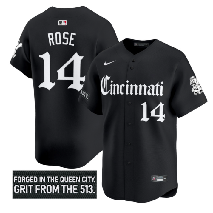 Pete Rose Jersey #14 Cincinnati Reds Gothic Queen City Edition Stitched Black