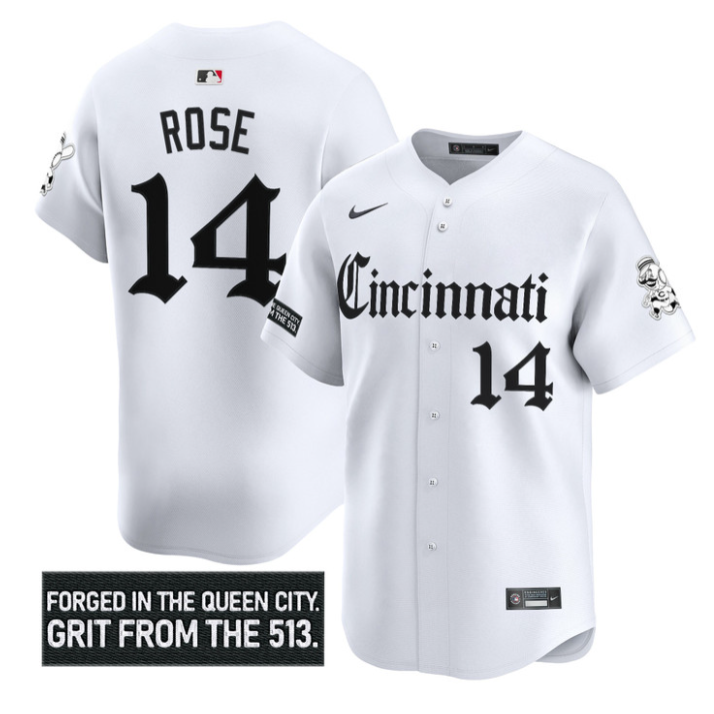 Pete Rose Jersey #14 Cincinnati Reds Gothic Queen City Edition Stitched White