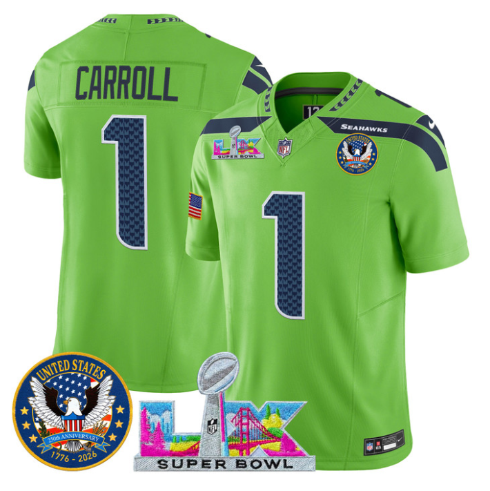 Pete Carroll Jersey #1 Super Bowl LX United States 250th Patch Stitched