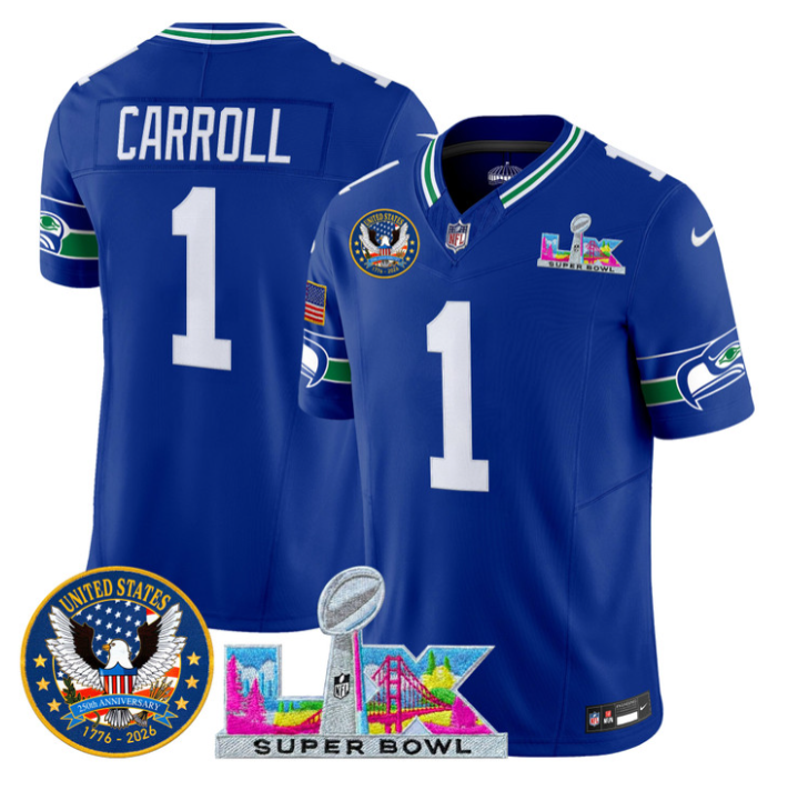Pete Carroll Jersey #1 Super Bowl LX United States 250th Patch Stitched