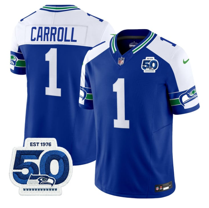 Pete Carroll Jersey #1 Throwback 50th Anniversary Patch Stitched