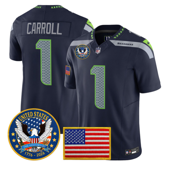 Pete Carroll Jersey #1 United States 250th Anniversary Patch Stitched