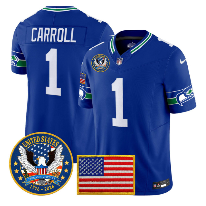 Pete Carroll Jersey #1 United States 250th Anniversary Patch Stitched