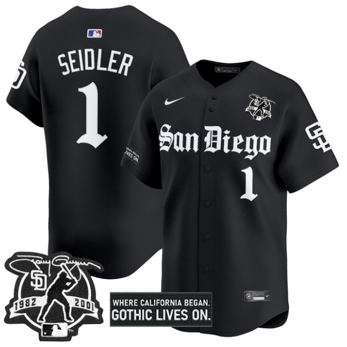 Peter Seidler Jersey #1 San Diego Padres Gothic Edition Vapor Limited Stitched Black