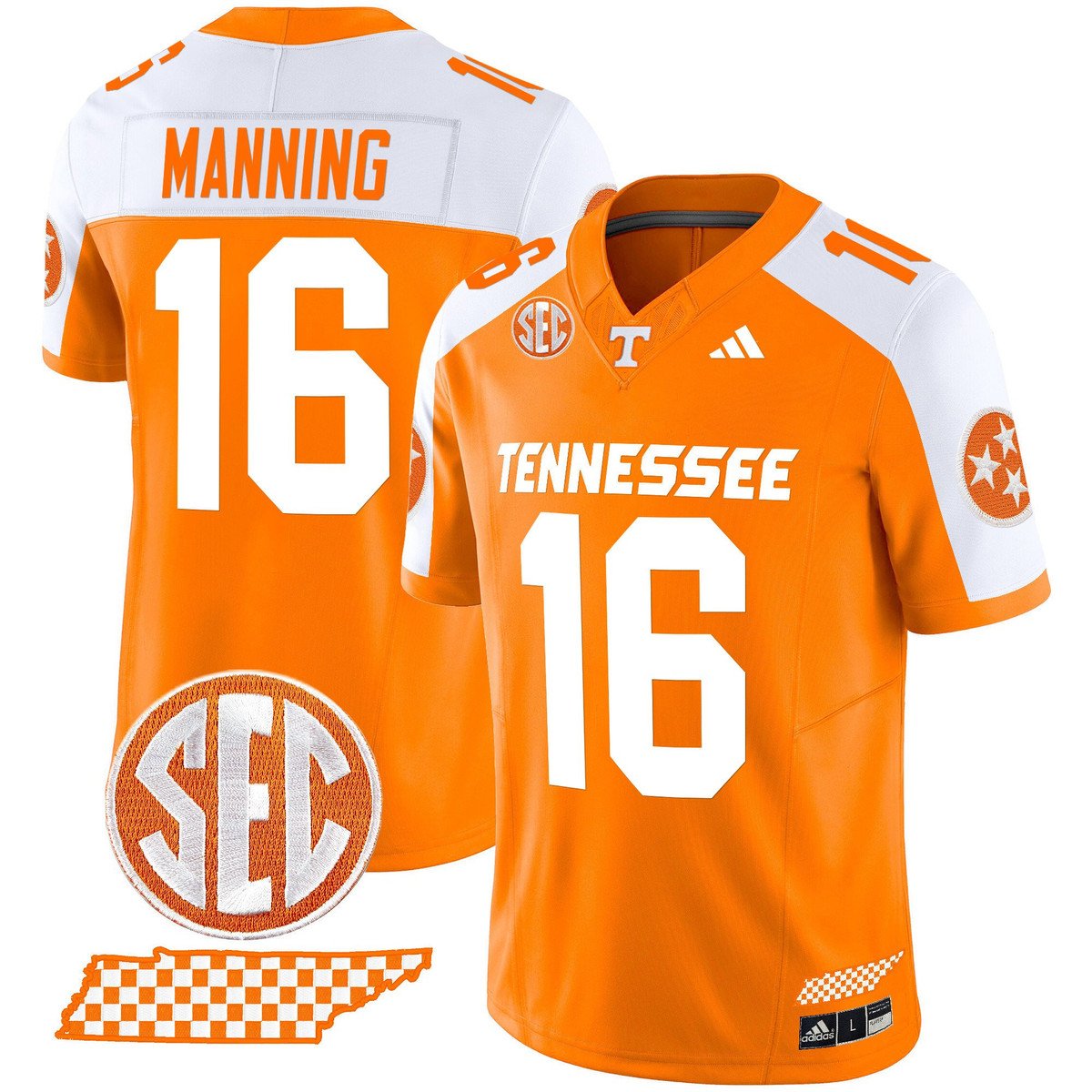 Peyton Manning Jersey #16 Tennessee Vols Rebrand 2026 Checkerboard Orange Alter