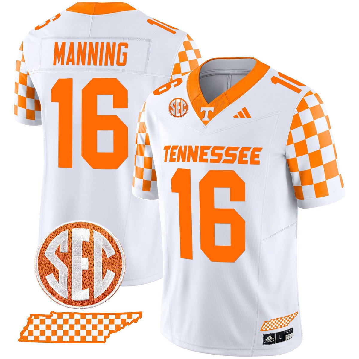 Peyton Manning Jersey #16 Tennessee Vols Rebrand 2026 Checkerboard White