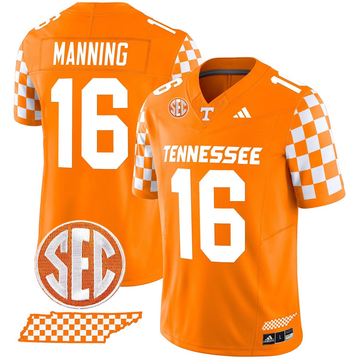 Peyton Manning Jersey #16 Tennessee Vols Rebrand 2026 Checkerboard Orange