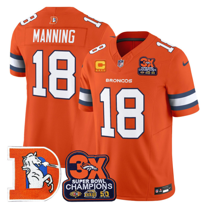 Peyton Manning Jersey #18 Throwback Vapor 3-Time Champions Stitched Orange