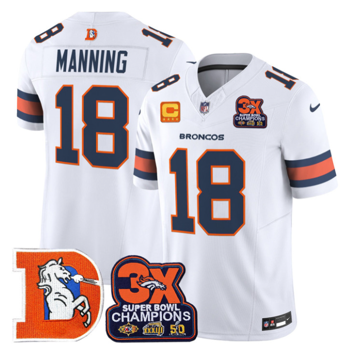 Peyton Manning Jersey #18 Throwback Vapor 3-Time Champions Stitched White