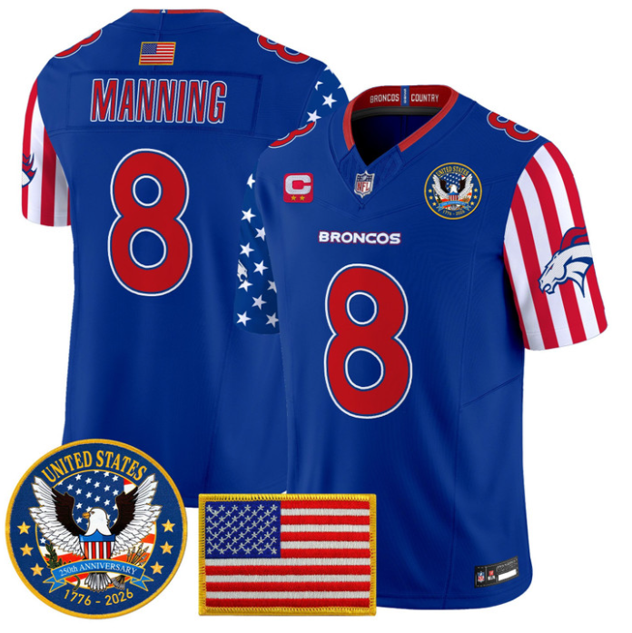 Peyton Manning Jersey #8 Broncos America 250 Edition Vapor Stitched