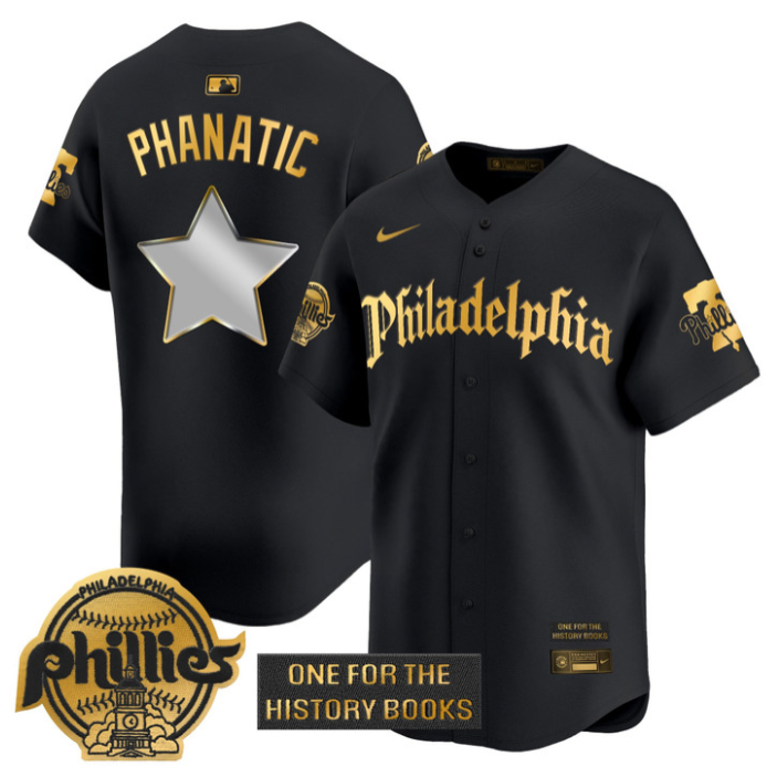 Phanatic Jersey Phillies Retro Newspaper Edition Gold Vapor Premier Stitched Black Gold