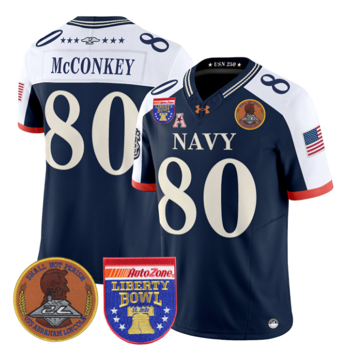 Phil McConkey Jersey #80 Navy Midshipmen 250th 2026 Liberty Bowl Stitched Navy Alternate