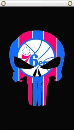 Philadelphia 76ers Skull Vertical Flag 3X5Ft Polyester Banner USA Digital Print