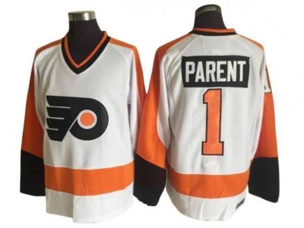 Philadelphia Flyers #1 Bernie Parent Vintage CCM Jersey - White