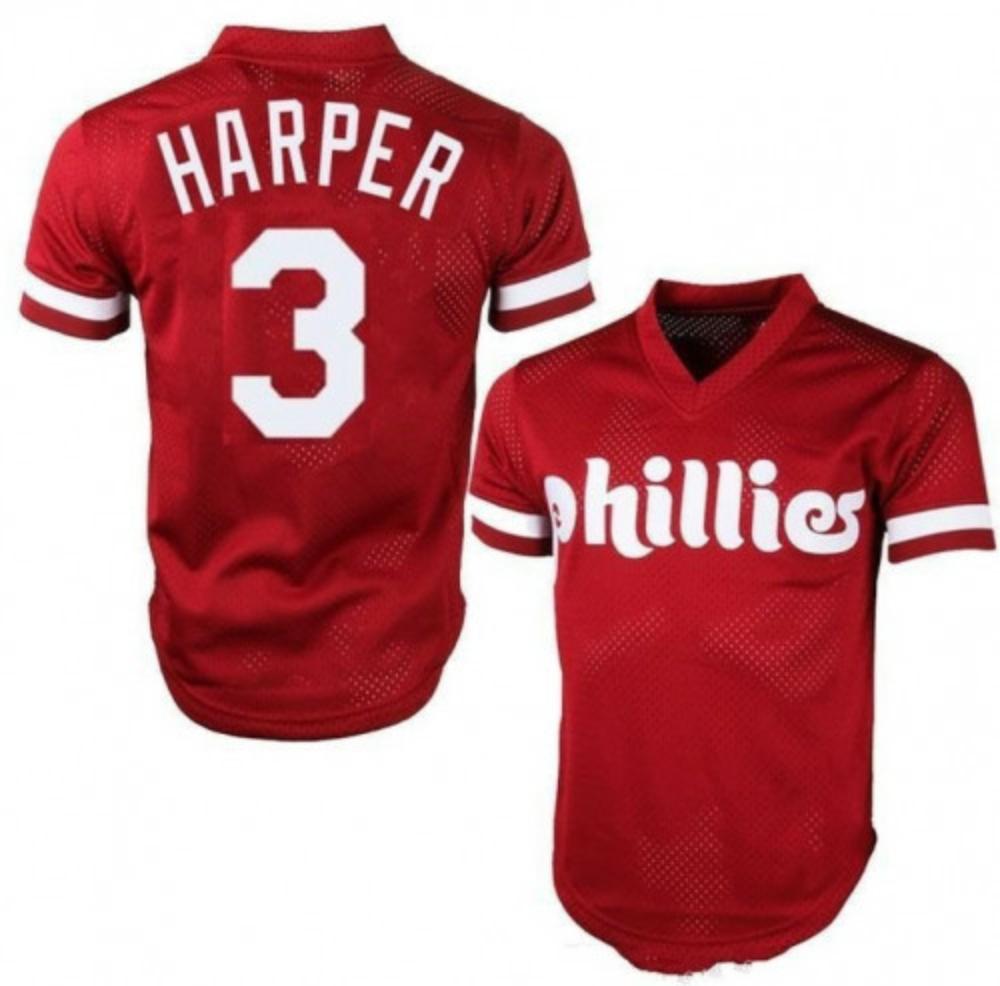 Philadelphia Phillies Bryce Harper Red Throwback Mesh Pullover Jersey