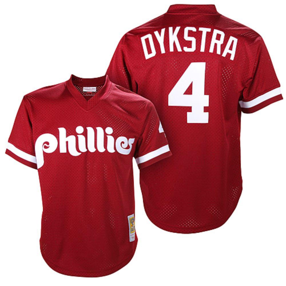 Philadelphia Phillies Lenny Dykstra Red 1991 Throwback Mesh Pullover Jersey
