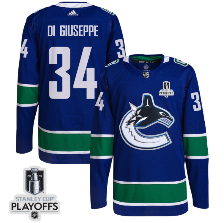 Phillip Di Giuseppe 34 Vancouver Canucks 2024 NHL Playoffs Patch Home Jersey - Men, Blue
