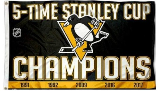 Pittsburgh Penguins 5 Time Stanley Cup Champs Flag 3X5Ft Polyester Digital Print Banner USA