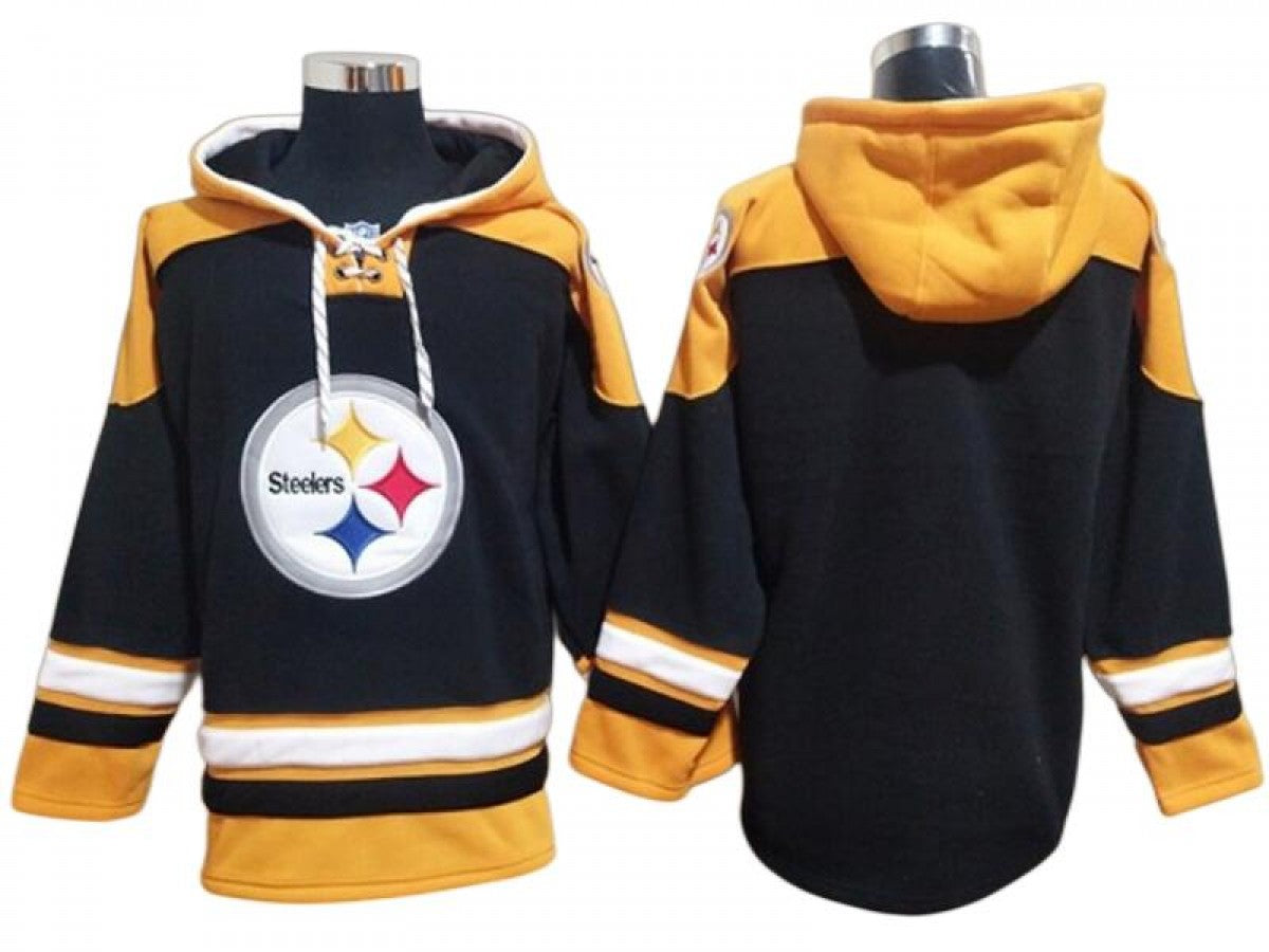 Pittsburgh Steelers Black Ageless Must-Have Lace-Up Pullover Hoodie