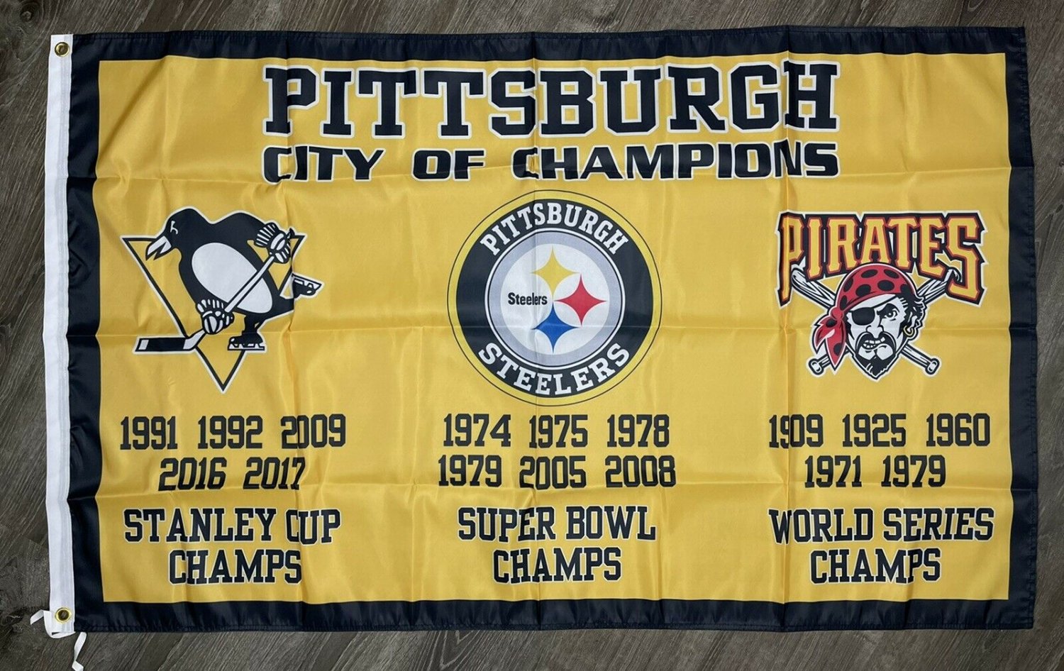 Pittsburgh Steelers Pirates Penguins City of Champions Flag 3x5 ft Banner New