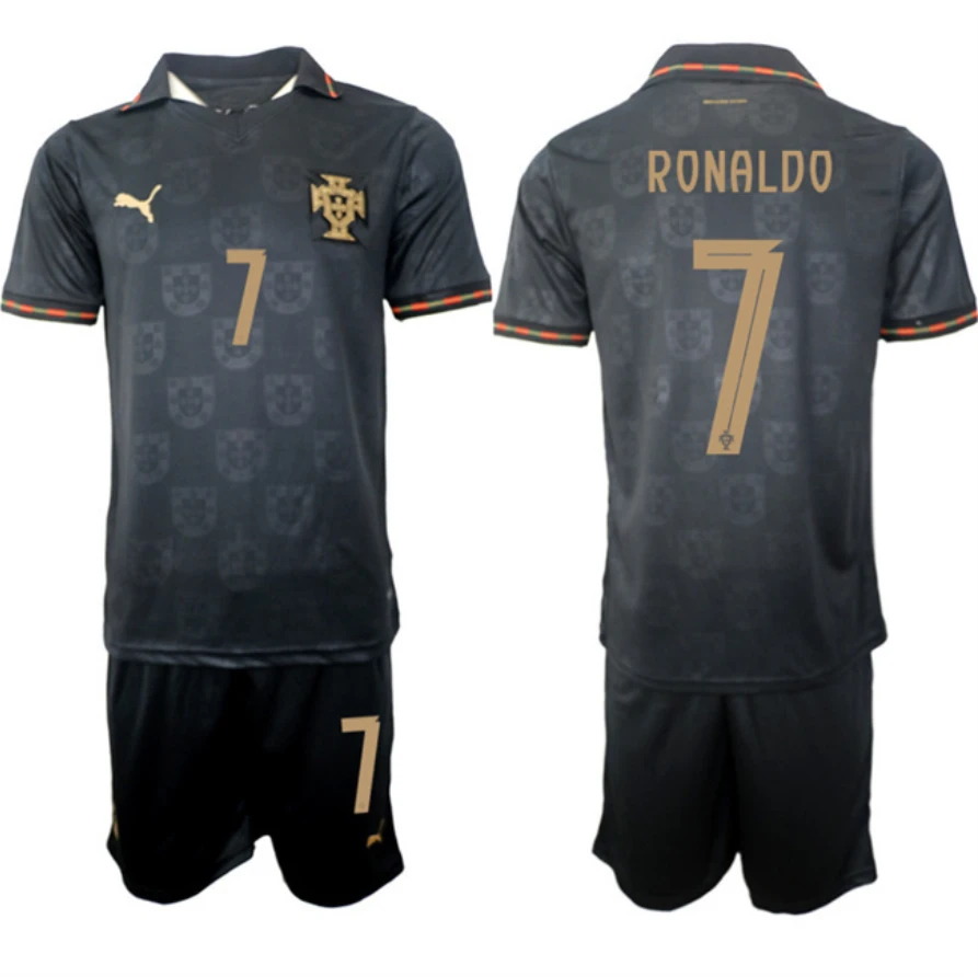 Portugal Team #7 Ronaldo Black 2026 World Cup Away Soccer Jersey Suit