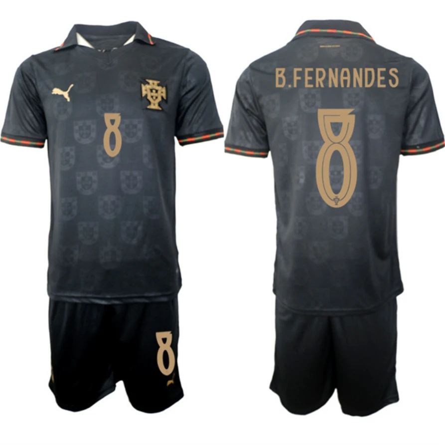 Portugal Team #8 B.Fernandes Black 2026 World Cup Away Soccer Jersey Suit