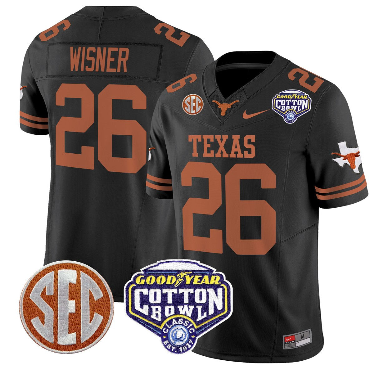 Quintrevion Wisner Jersey #26 Texas Longhorns Cotton Bowl Patch Stitched Black